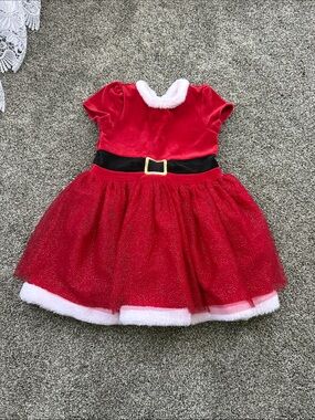 Holiday Santa Toddler GIRL'S SIZE 4T Red Soft Velour Dress, Balloon Sleeves, EUC
